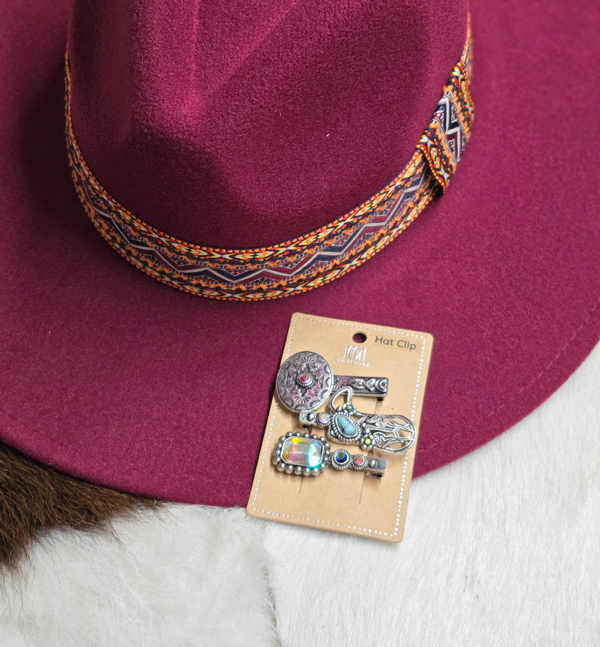 Silver-Tone Multicolor Faux Stone 3-Piece Western Hat Clip Set