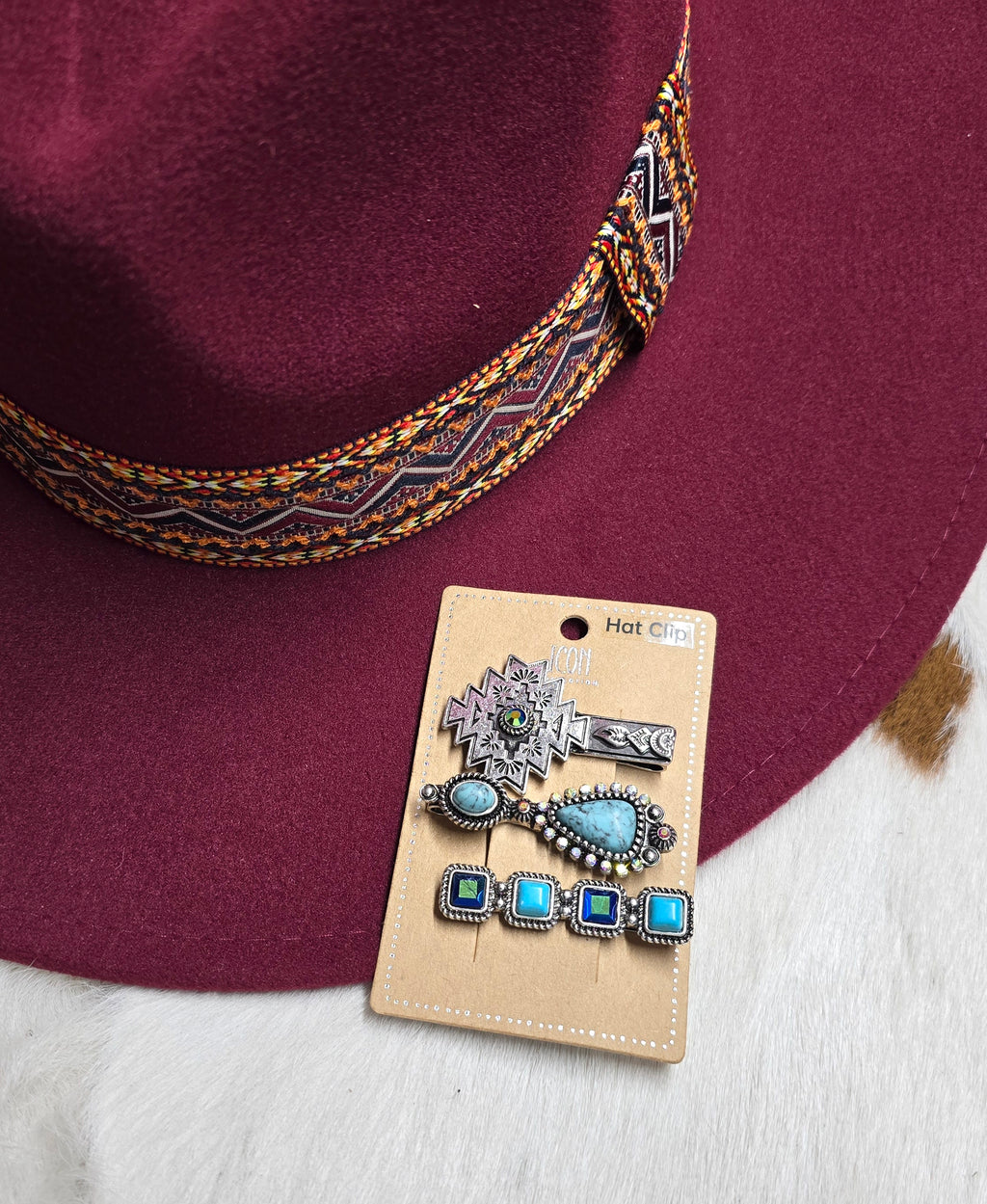 Silver-Tone Turquoise Faux Stone 3-Piece Western Hat Clip Set