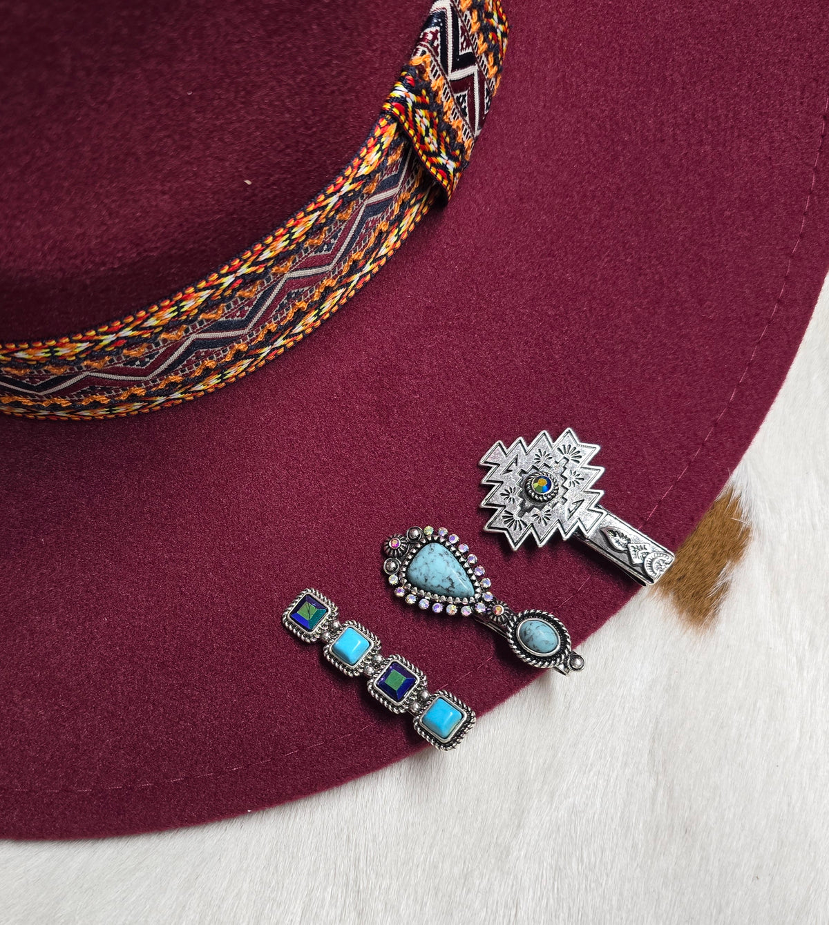 Silver-Tone Turquoise Faux Stone 3-Piece Western Hat Clip Set