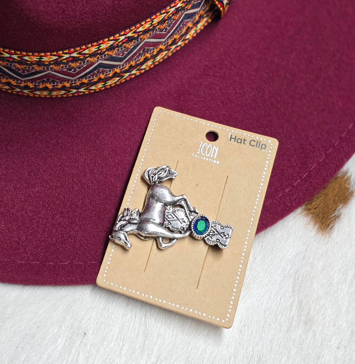 Silver-Tone Faux Turquoise Horse Hat Clip