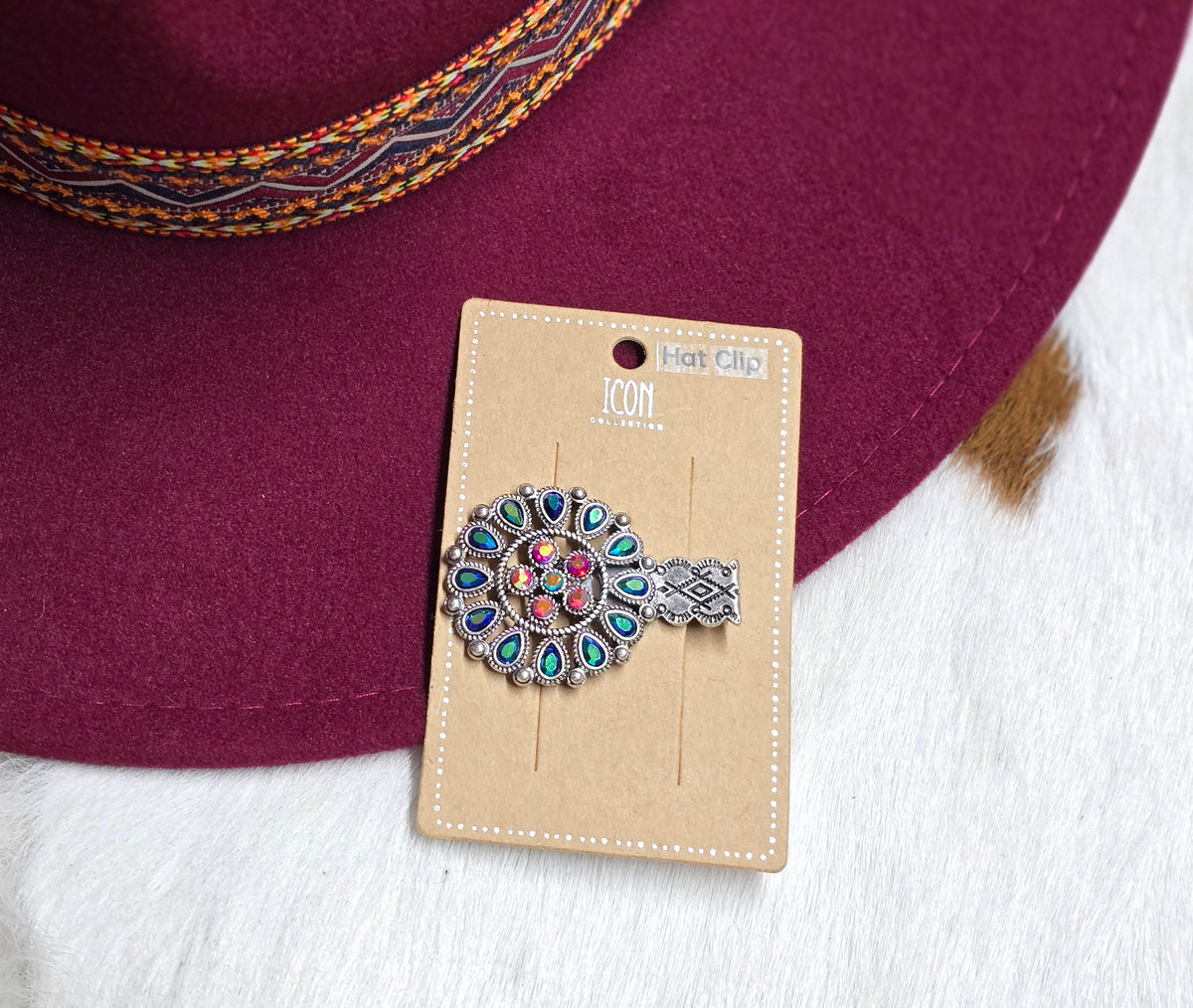 Silver-Tone Multicolor Faux Stone Southwestern Hat Clip