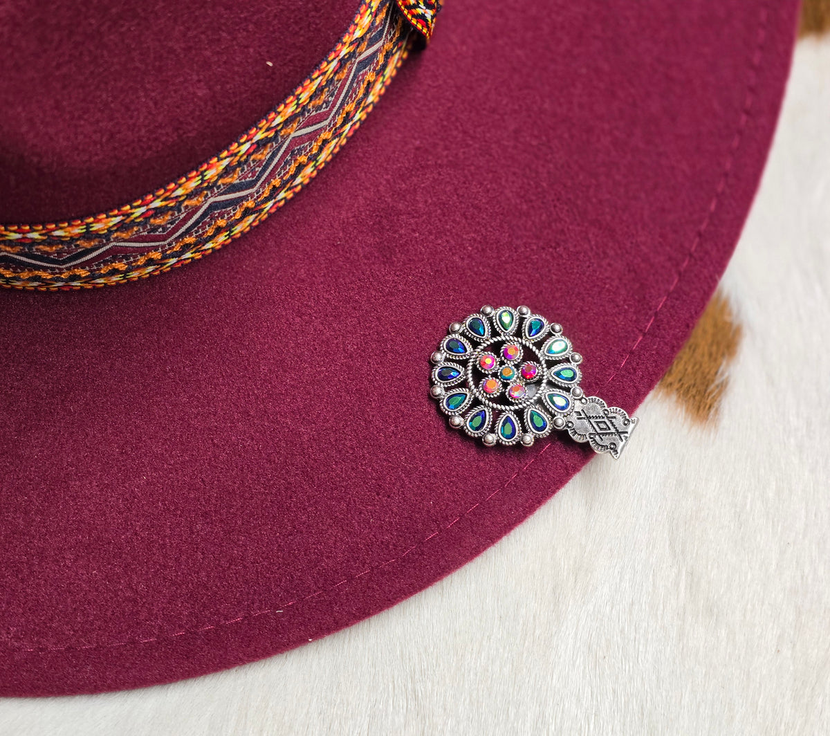 Silver-Tone Multicolor Faux Stone Southwestern Hat Clip