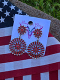 Red Faux Sunburst Dangle Earrings