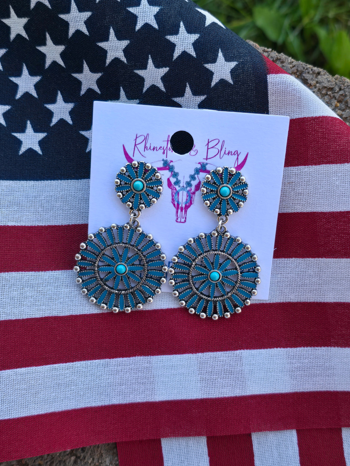 Turquoise Faux Sunburst Dangle Earrings