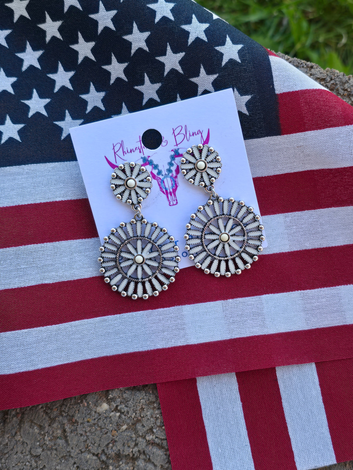 Silver-Tone White Faux Stone Dangle Earrings