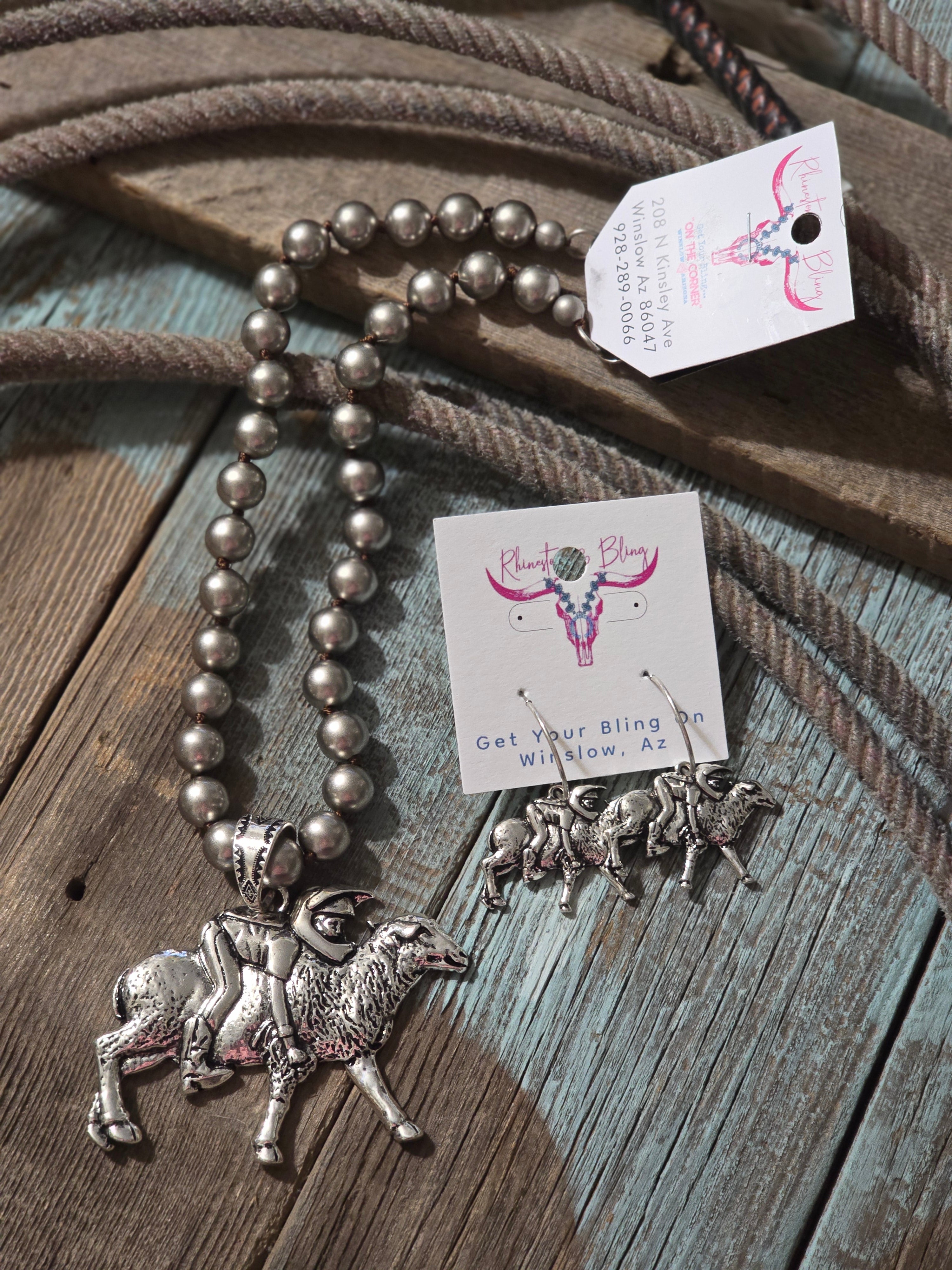 Silver-Toned Beaded Mutton Busting Necklace