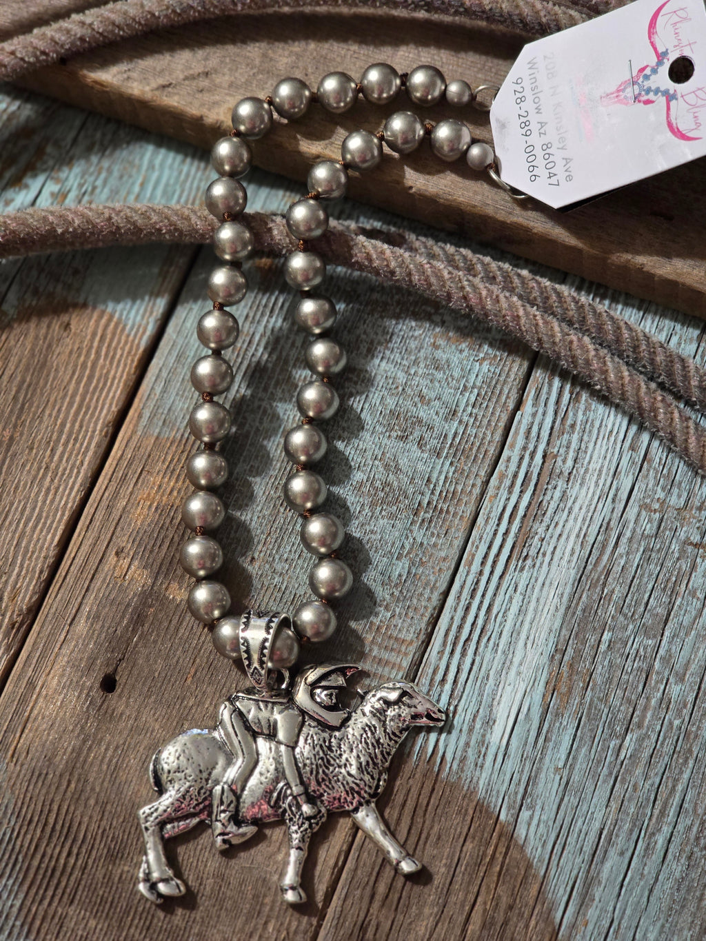 Silver-Toned Beaded Mutton Busting Necklace
