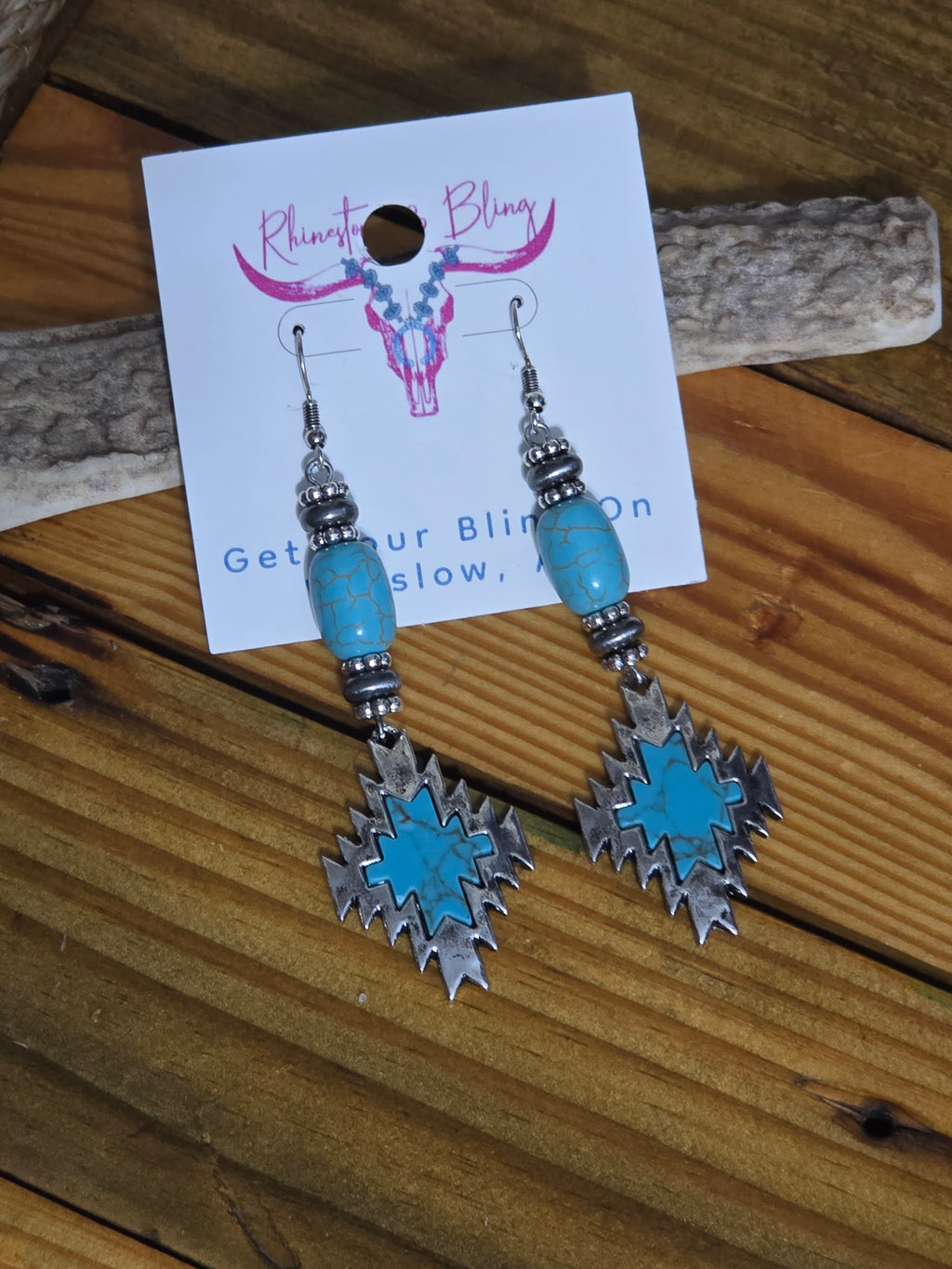 Faux Turquoise Aztec Dangle Earrings