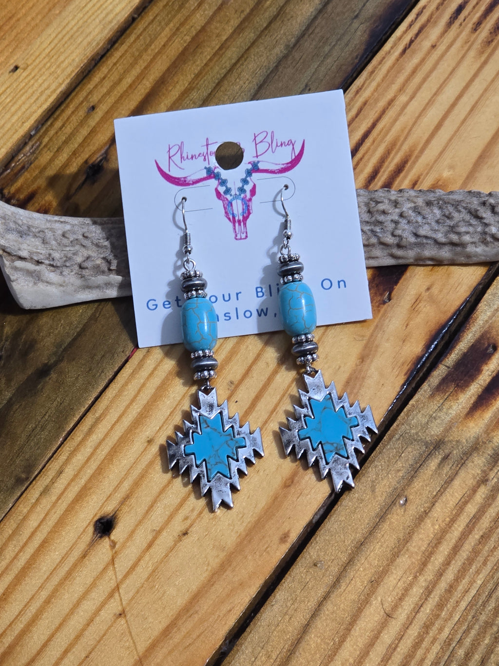 Faux Turquoise Aztec Dangle Earrings