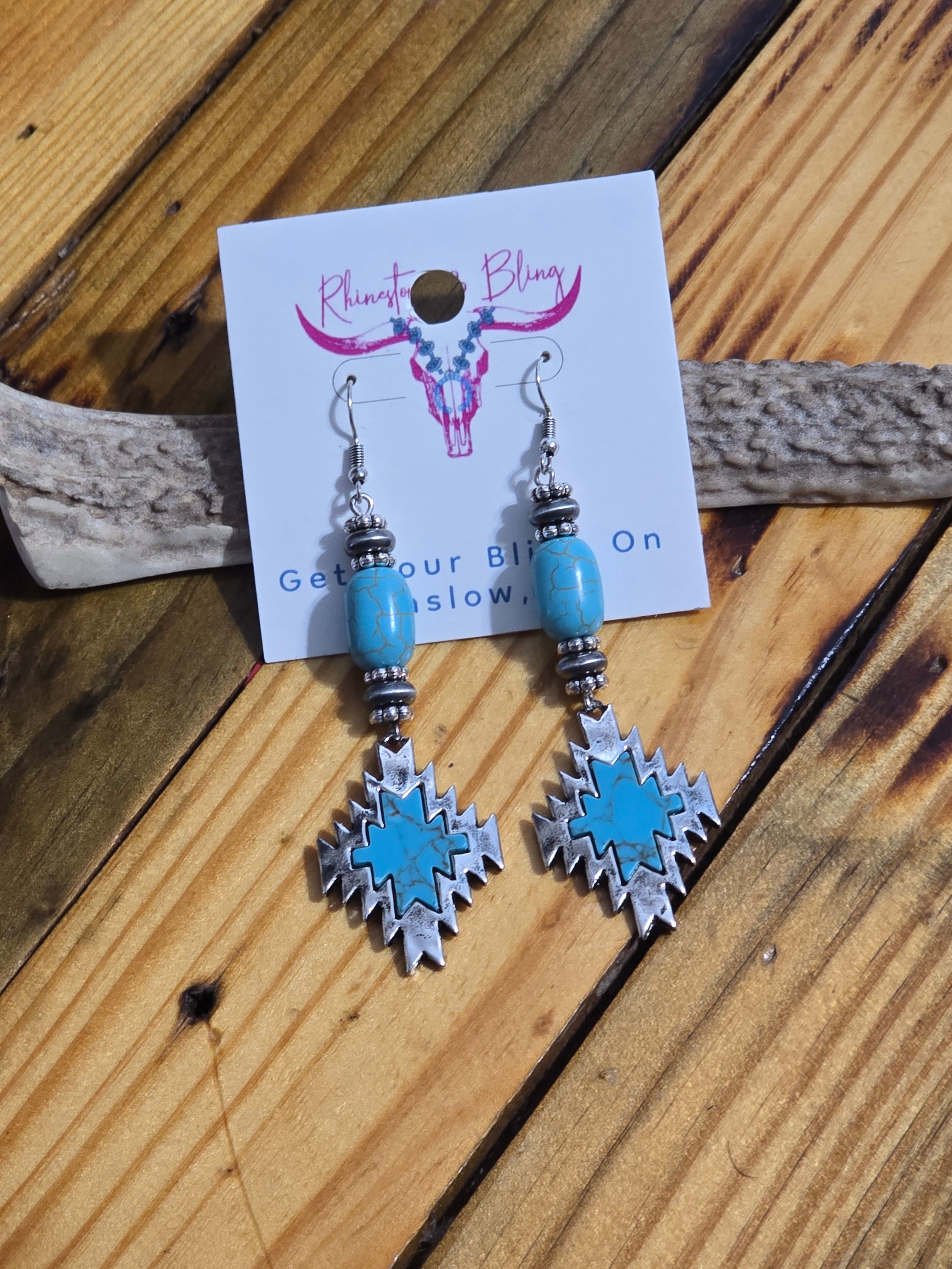 Faux Turquoise Aztec Dangle Earrings