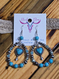 Beaded Faux Turquoise Heart Earrings