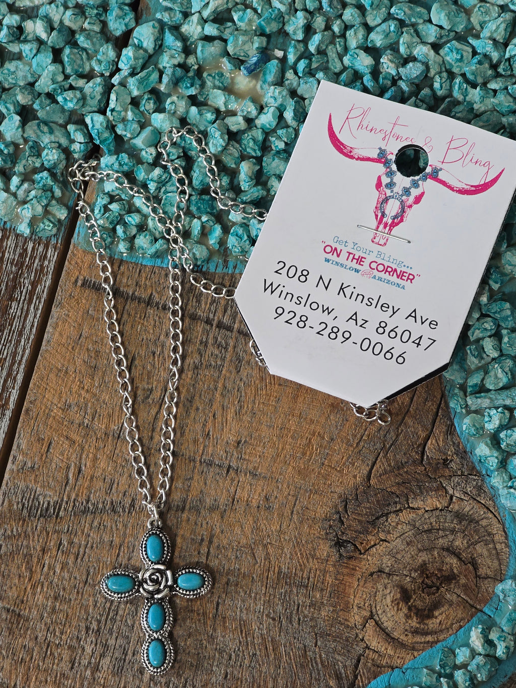 Silver-Toned Faux Turquoise Cross Necklaces