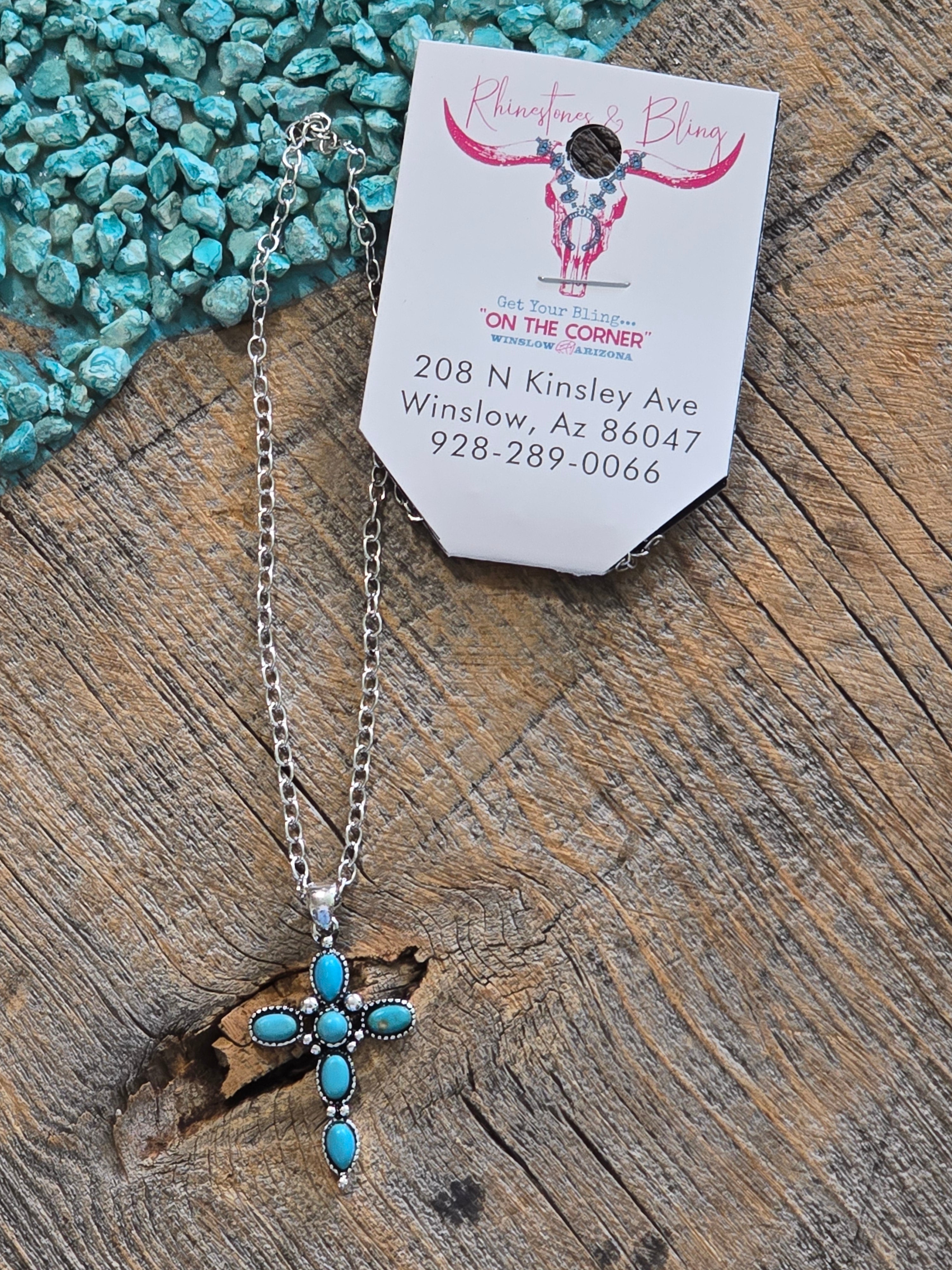 Silver-Toned Faux Turquoise Cross Necklaces