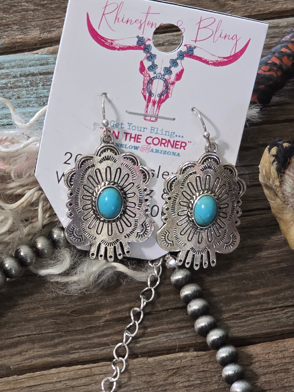 Western Inspired Squash Blossom Necklace and Earrings