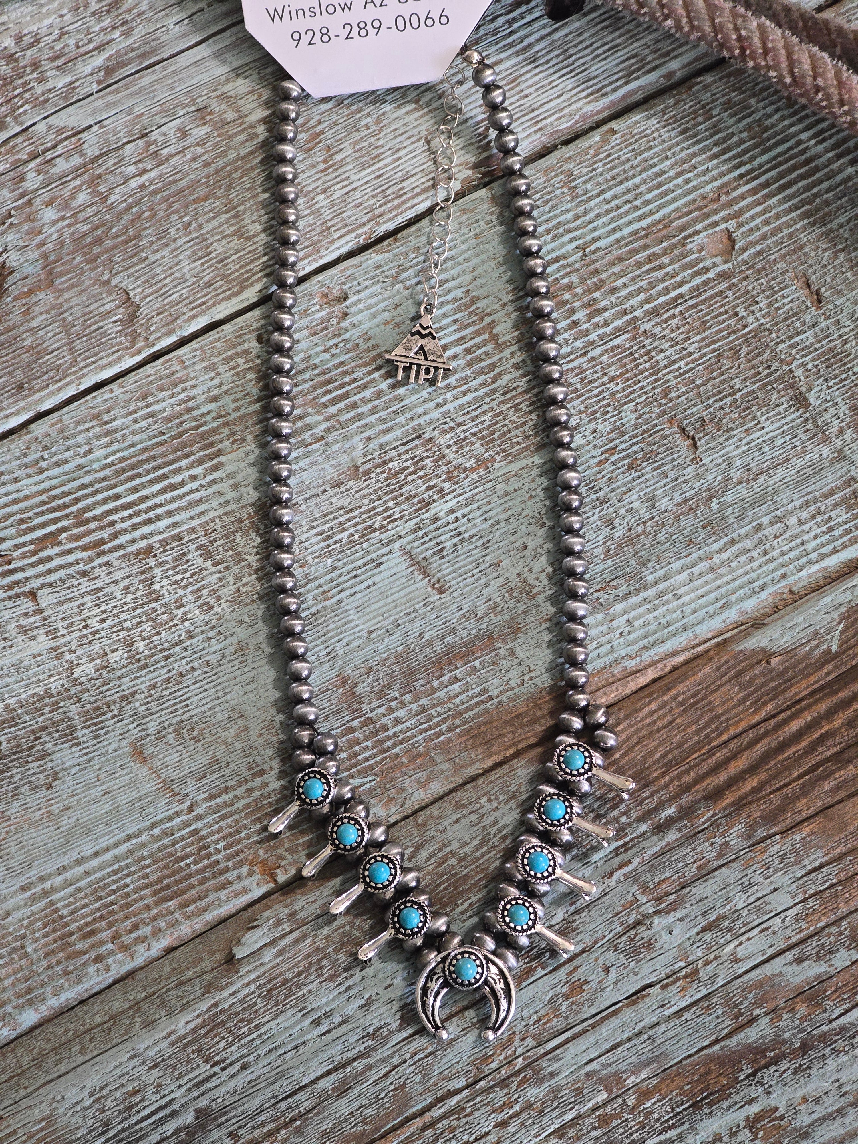 Mini Faux Turquoise Squash Blossom Necklace