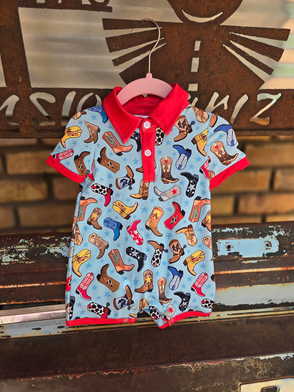 Western Printed Boots Baby Romper