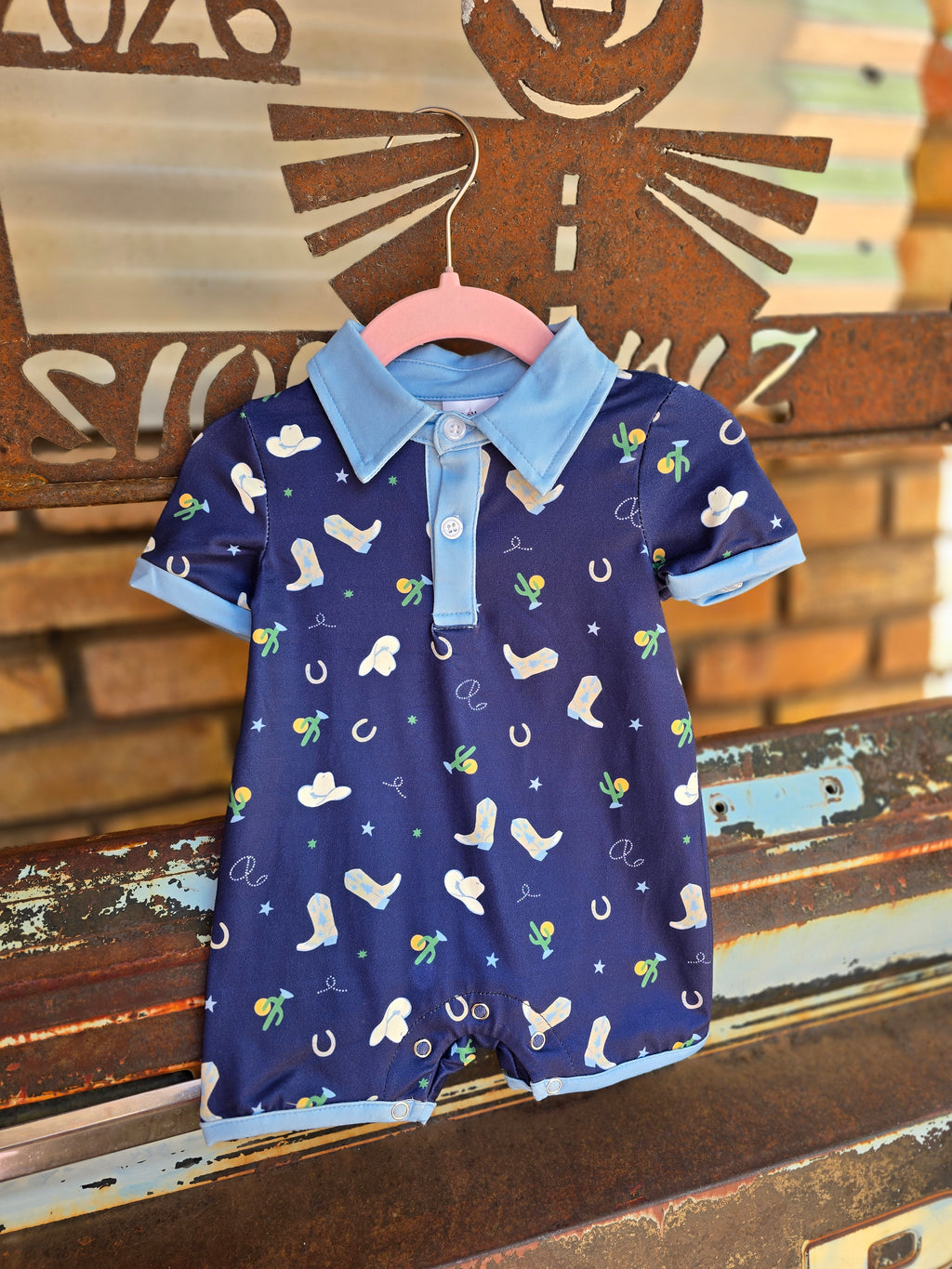 Navy Blue Western Printed Romper