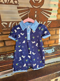 Navy Blue Western Printed Romper