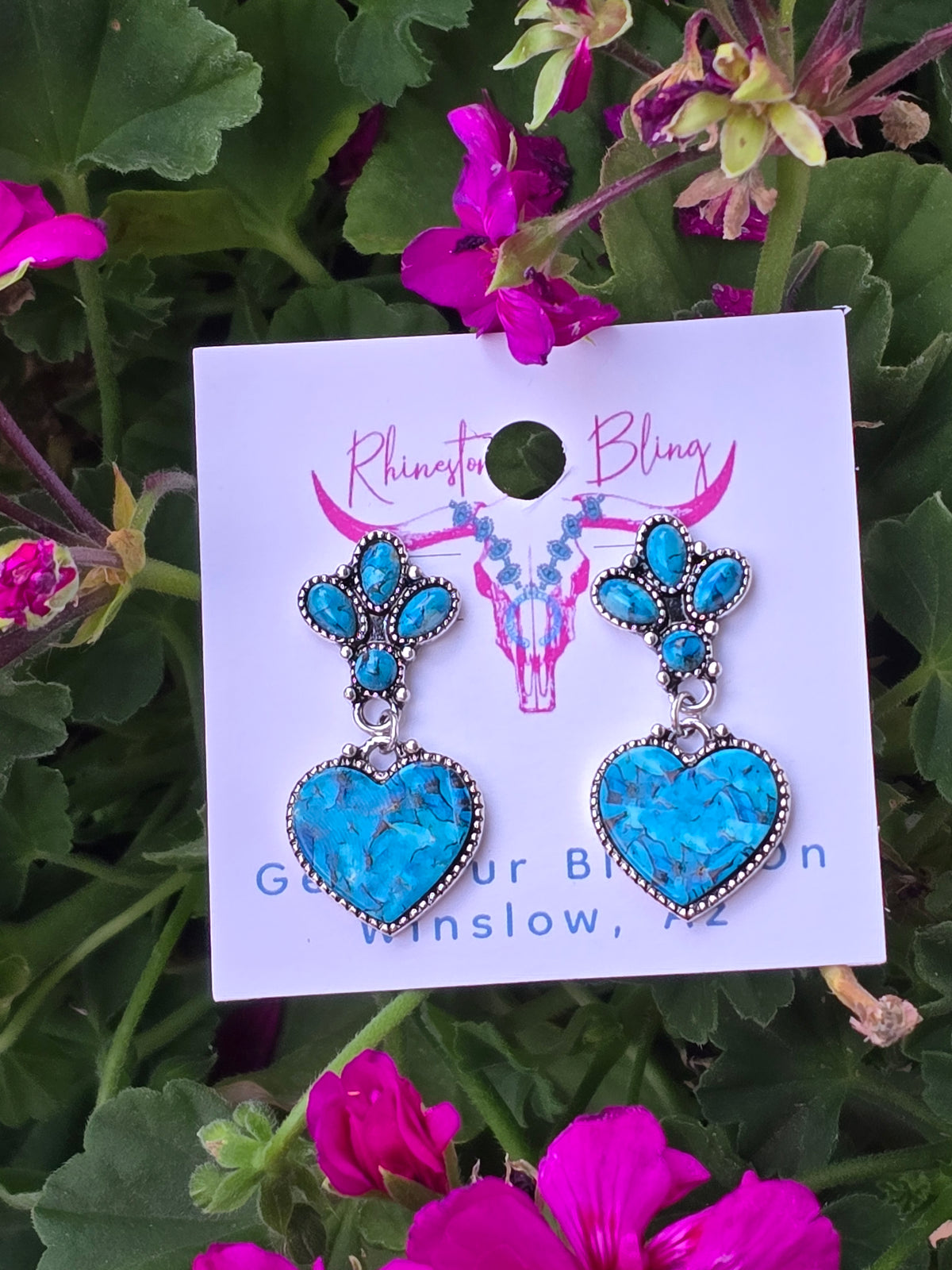 Silver-Tone Turquoise Faux Heart Dangle Earrings