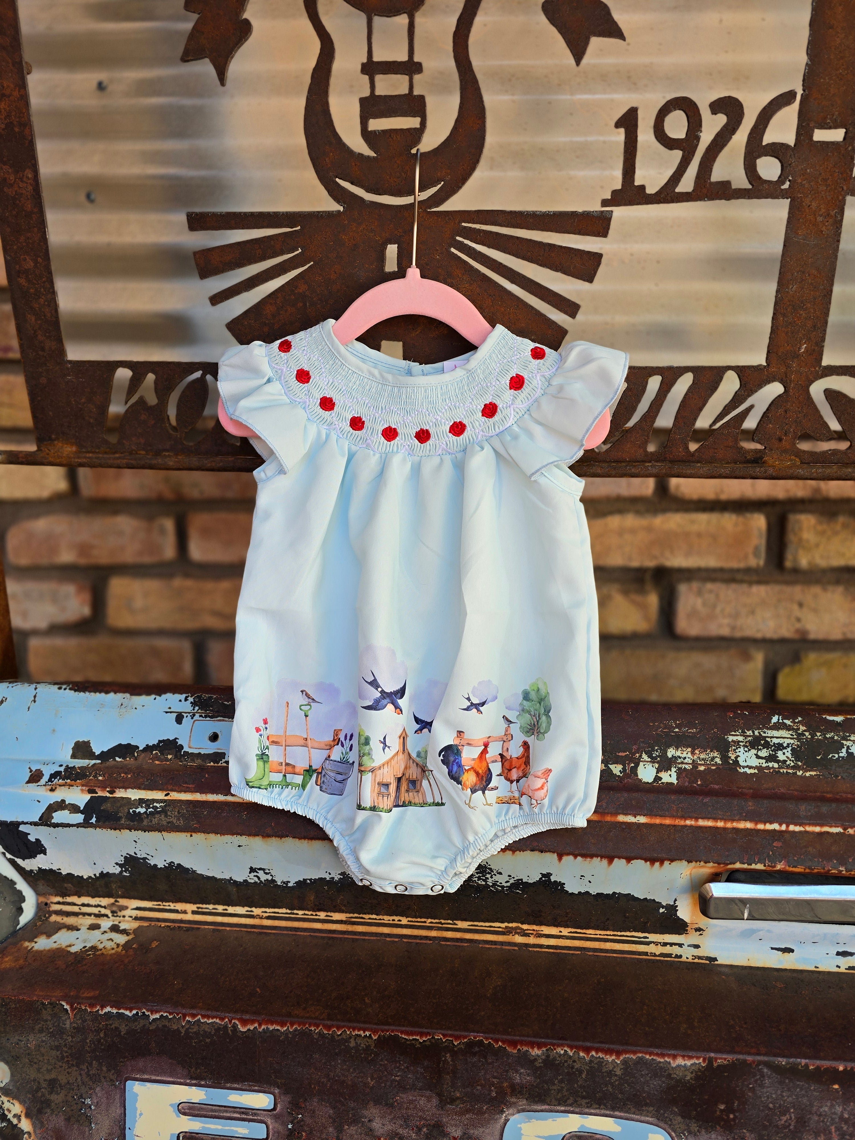 Chicken Lt Blue Romper