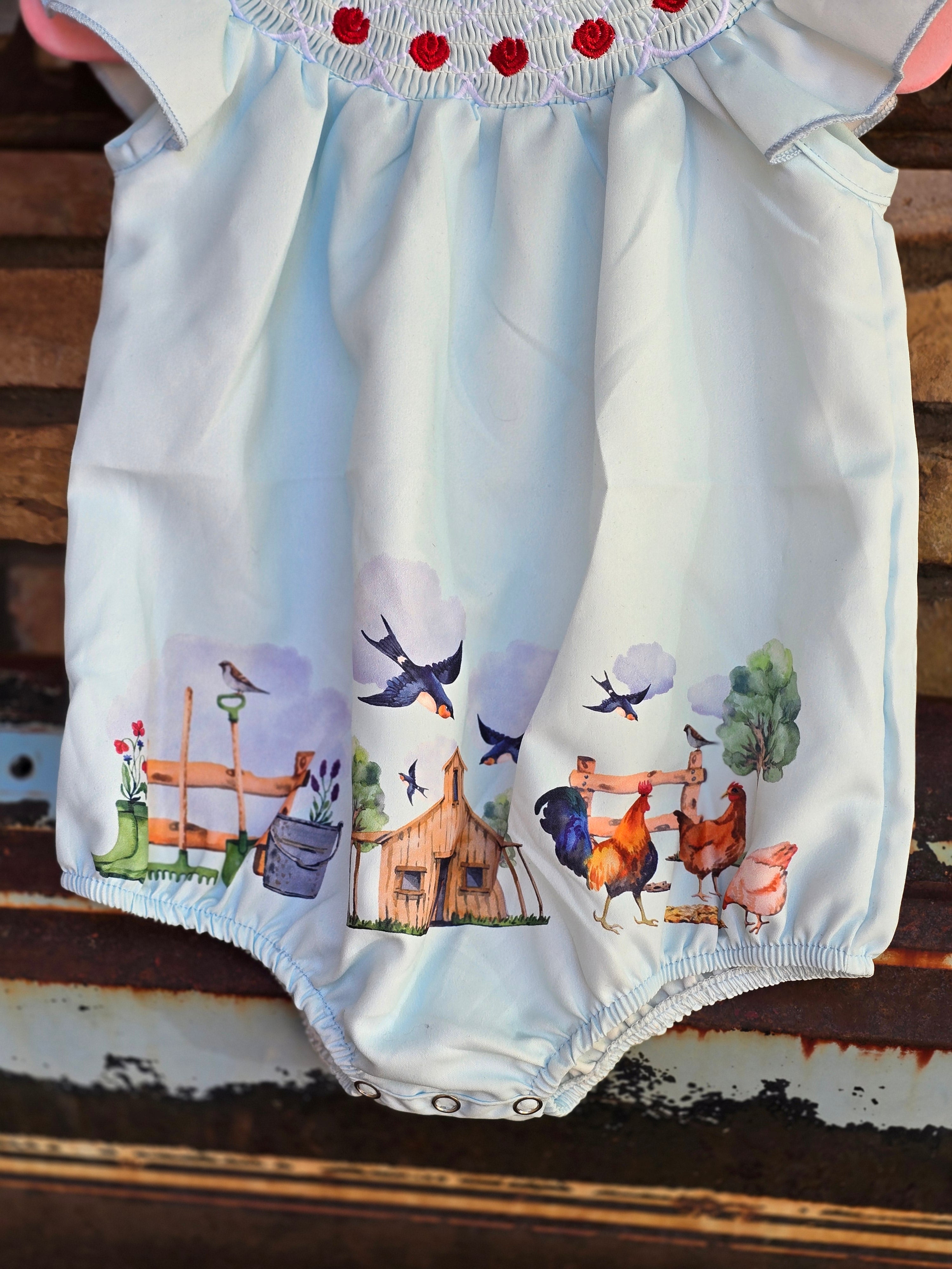 Chicken Lt Blue Romper