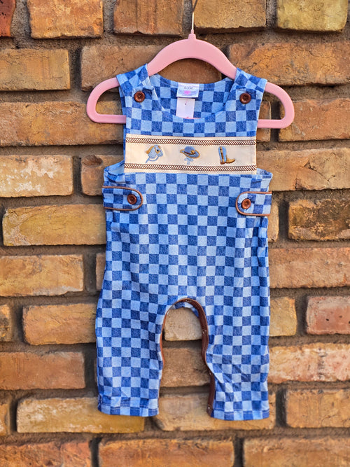 Checkered Blue Baby Romper