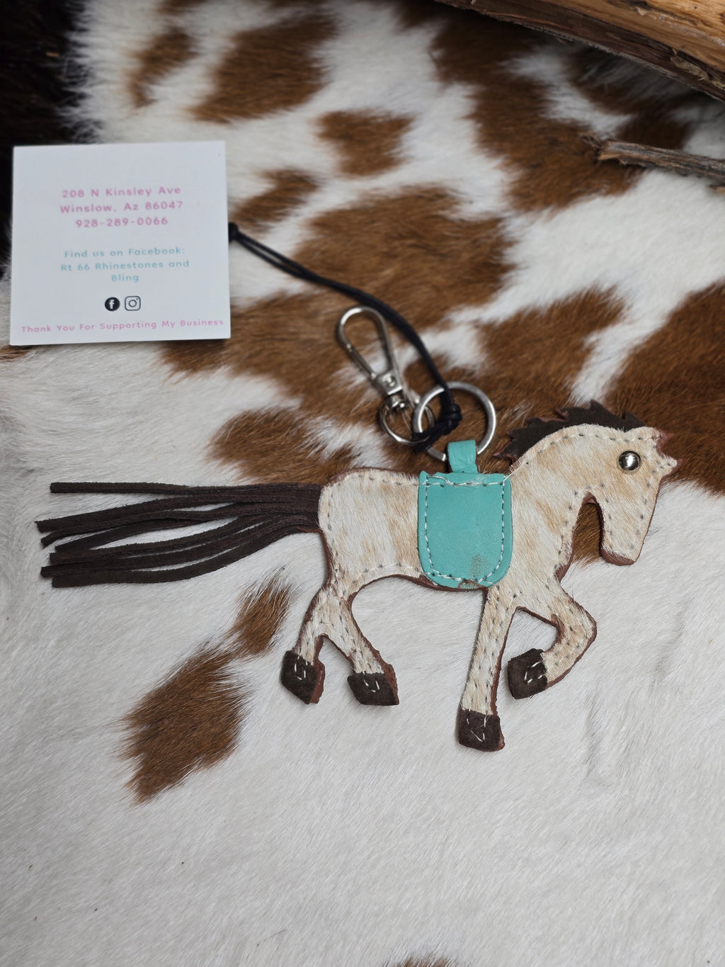 Cowhide and Leather Horse Keychain