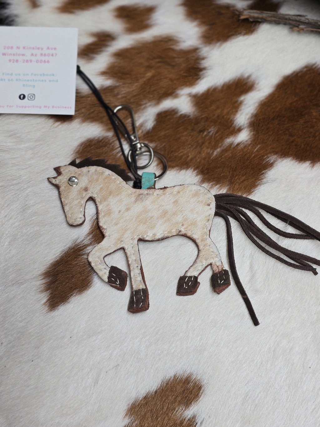 Cowhide and Leather Horse Keychain