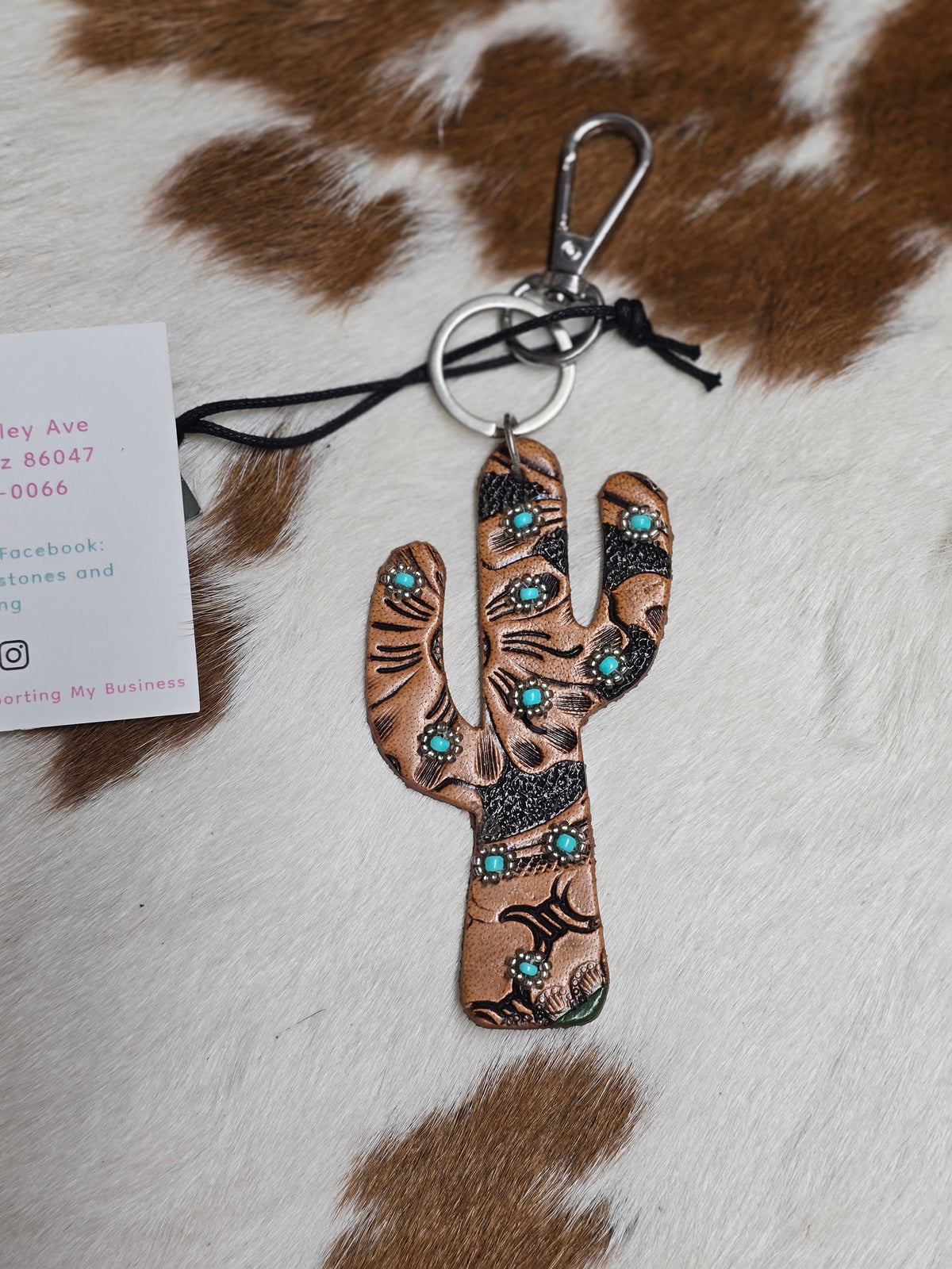 Western Turquoise Cactus Keychain