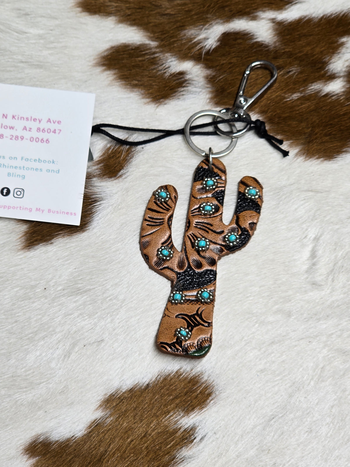 Western Turquoise Cactus Keychain