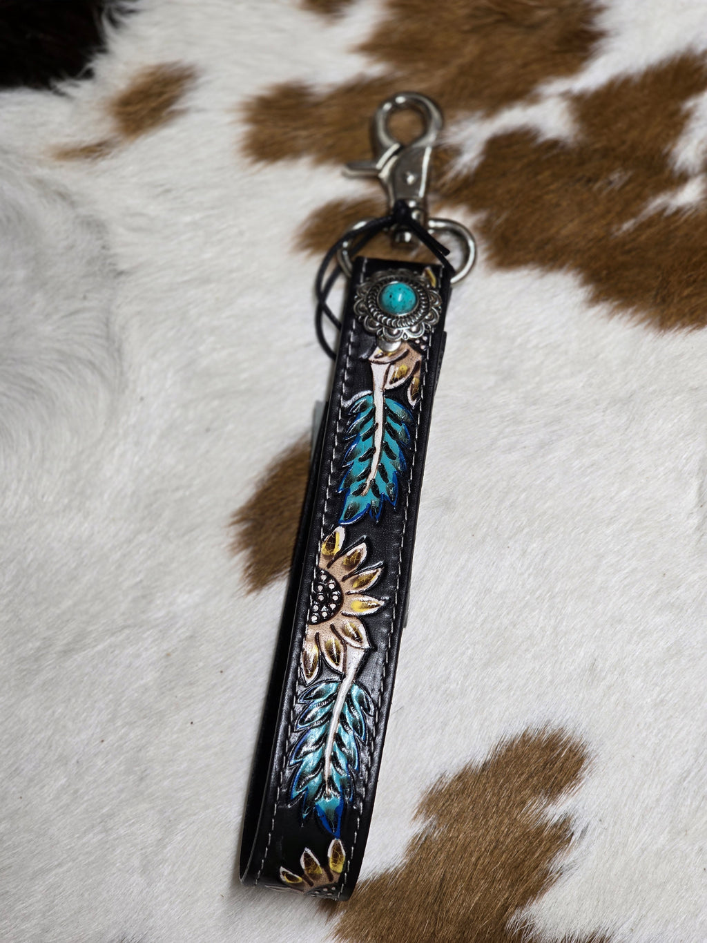 Turquoise & Feather Western Keychain