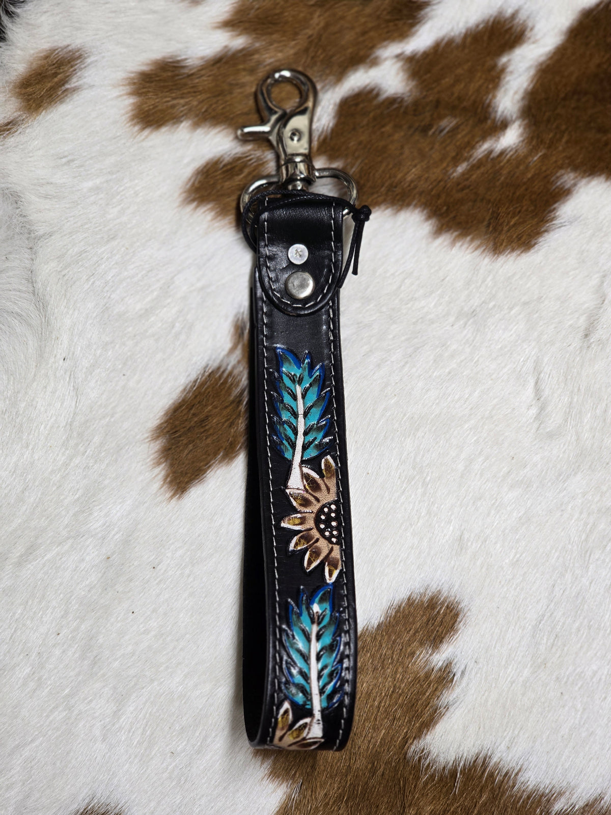 Turquoise & Feather Western Keychain