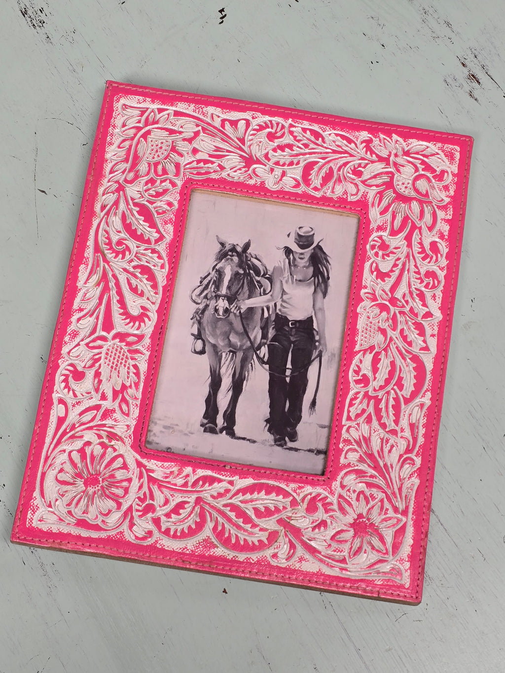 Pink Western Leather-Look Picture Frame