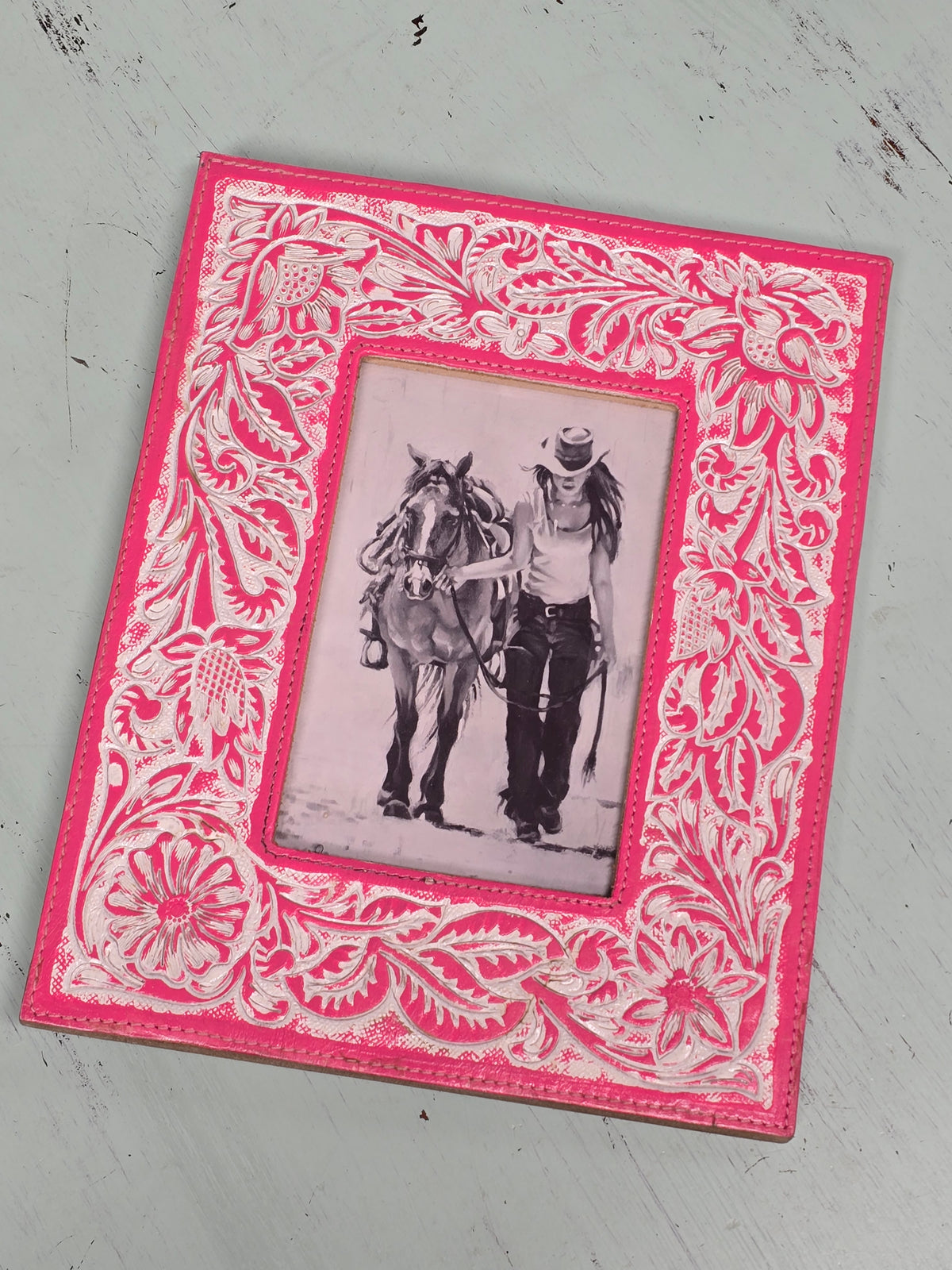Pink Western Leather-Look Picture Frame
