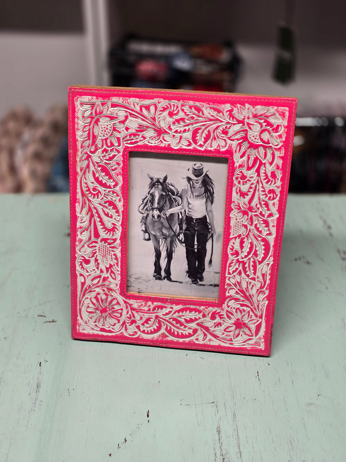 Pink Western Leather-Look Picture Frame