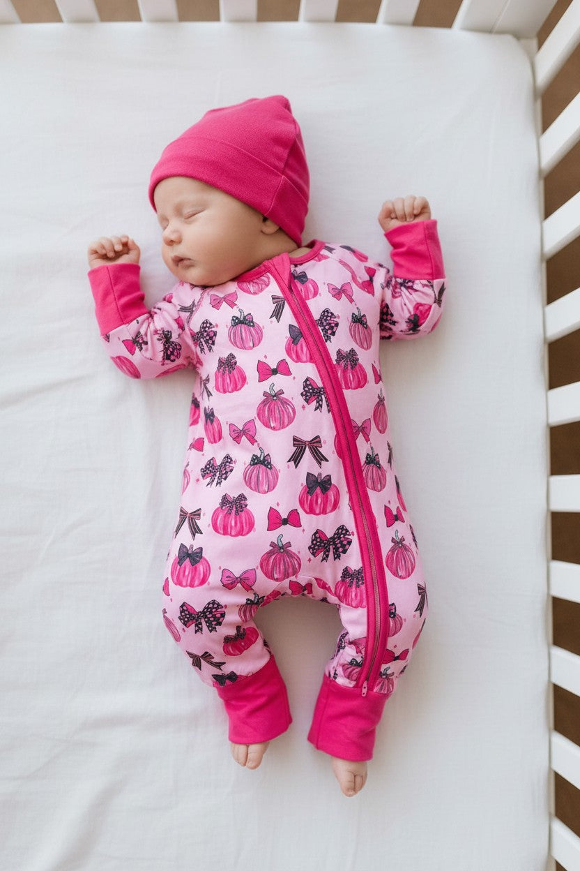 Pink Pumpkin Baby Footie Pajamas