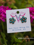 Silver-Tone Faux Turquoise Flower Earrings