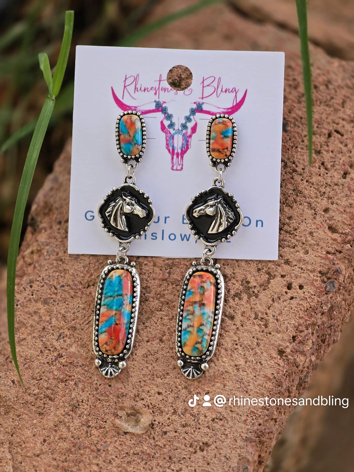 Silver-Tone Faux Turquoise Western Dangle Earrings