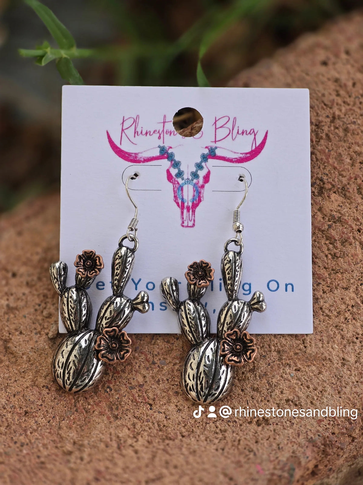 Silver-Tone Southwestern Cactus Flower Earrings