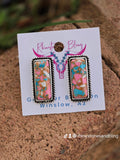 Silver-Tone Faux Turquoise & Coral Statement Earrings