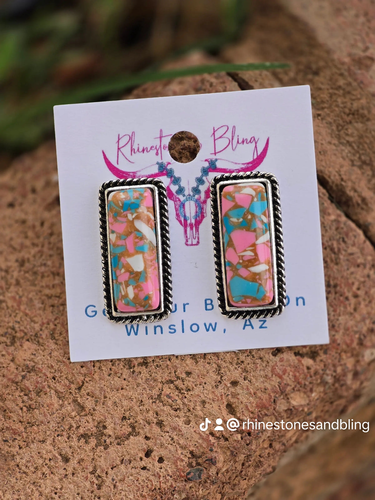 Silver-Tone Faux Turquoise & Coral Statement Earrings