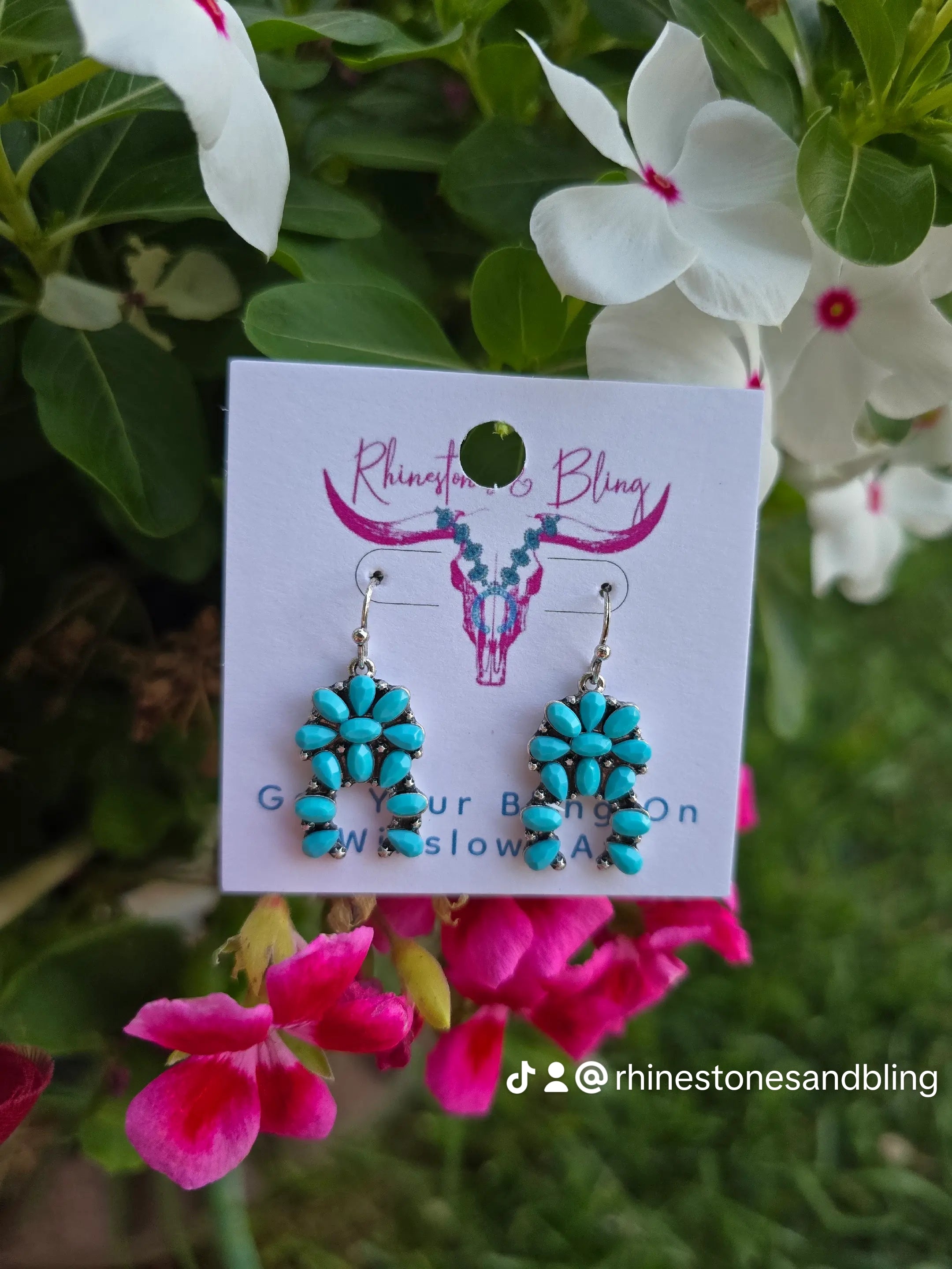 Faux Turquoise Dainty Squash Blossom Earrings