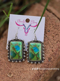 Silver-Tone Faux Green Southwestern Statement Earrings