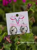 Silver-Tone Faux Cowhide Stone Oval Earrings