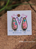 Silver-Tone Faux Turquoise & Pink Statement Earrings