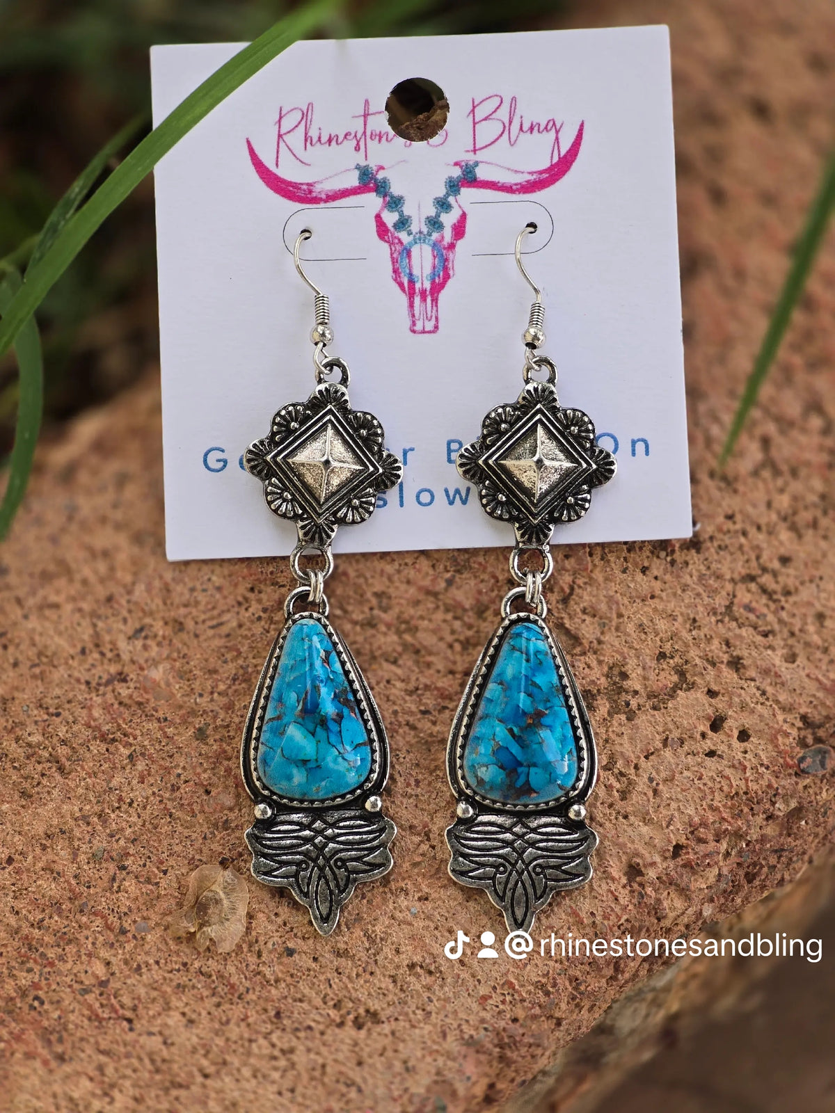 Silver-Tone Faux Turquoise Southwestern Dangle Earrings